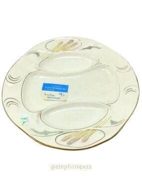 Rare Antique French Asparagus Plate Divided Relish Dish Made France 9.25"